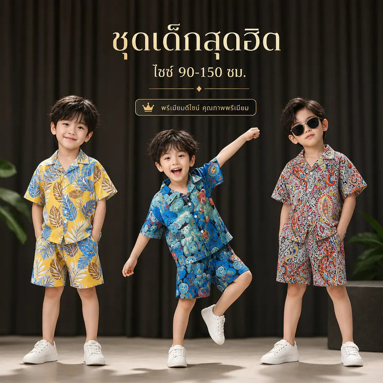 🍉 เสื้อผ้าเด็กผู้ชายชุดเซ็ตขาสั้น เสื้อแขนสั้น+กางเกงขาสั้นสไตล์สปอร์ต ใส่เที่ยวใส่สบาย "ST60362"