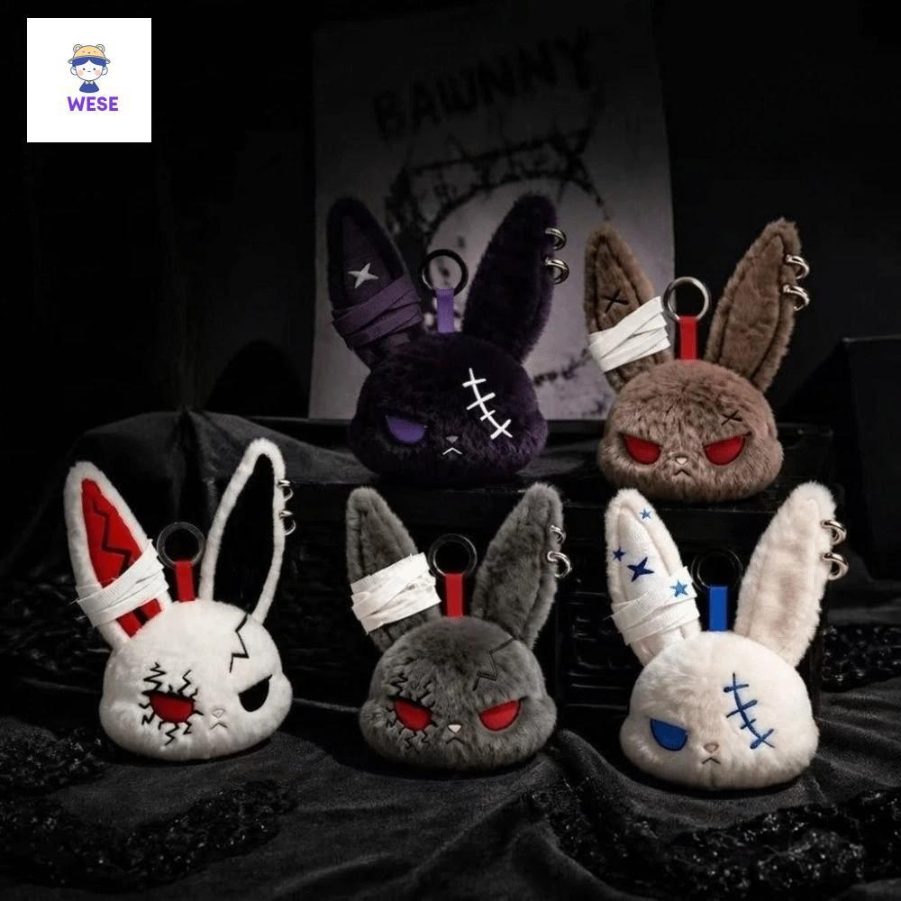 WORLDSELECT พวงกุญแจกระต่ายแผล, สัตว์ PP Cotton Plush Bunny พวงกุญแจ, กระเป๋าอุปกรณ์เสริม Gothic Spooky Design Hoop ต่างหูน่ารัก Furry กระเป๋าจี้เครื่องประดับกระเป๋าเป้สะพายหลัง