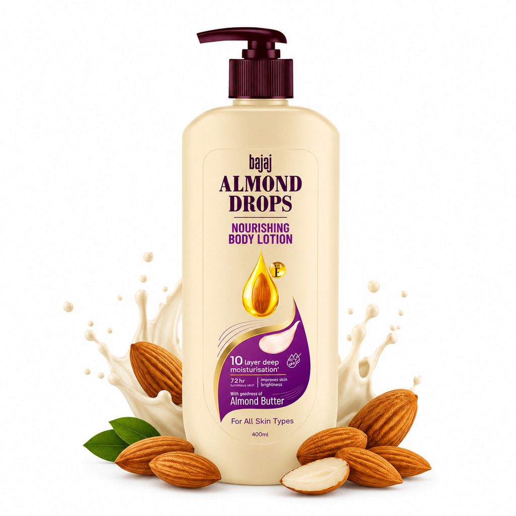 Bajaj Almond Drops Nourishing Body Lotion 400ml โลชั่นบำรุงผิว อัลมอนด์ออยล์ & Vitamin E ผิวนุ่มชุ่มชื้น