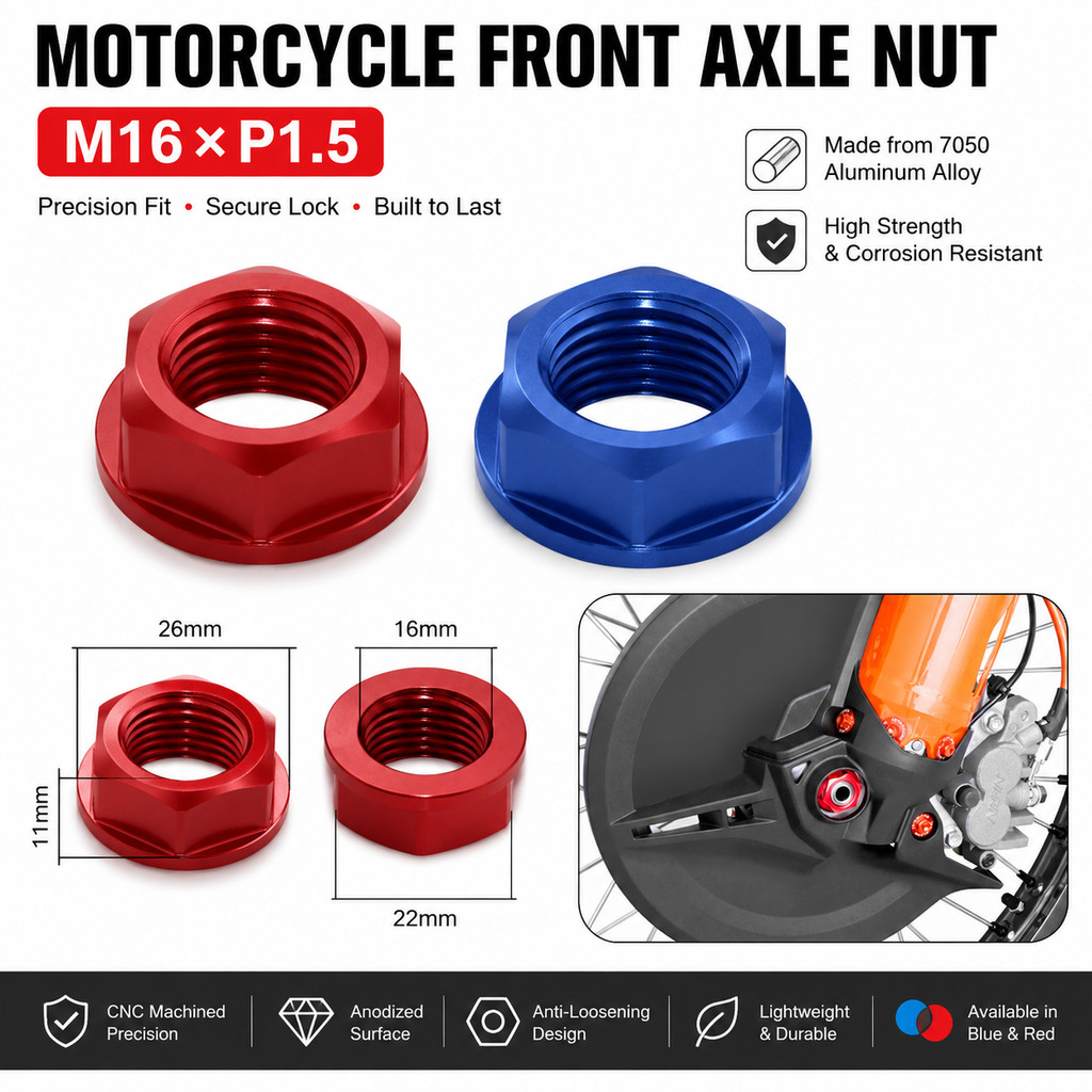 CNC Machined M16xP1.5 รถจักรยานยนต์ล้อหน้าเพลาอ่อนนุชสีแดงสีฟ้าอุปกรณ์เสริมสําหรับ YAMAHA YZ250F YZ4