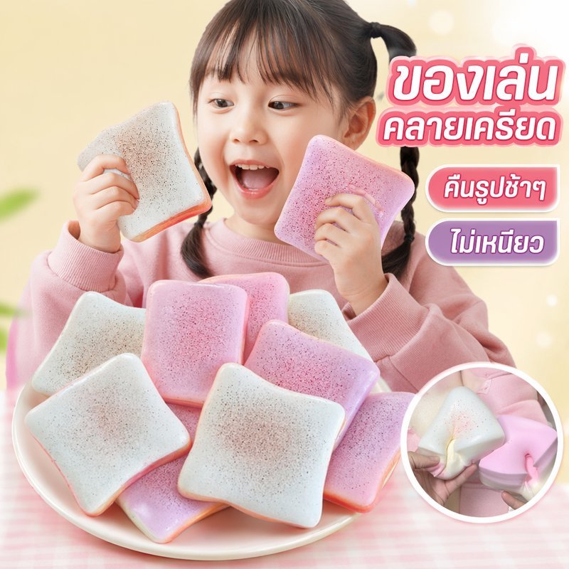 สกุชชี่ ขนมปังปิ้ง ของเล่นบีบคลายเครียด คืนรูปช้า นุ่ม บีบได้ วัสดุพียู ของเล่นแก้เครียด น่ารัก