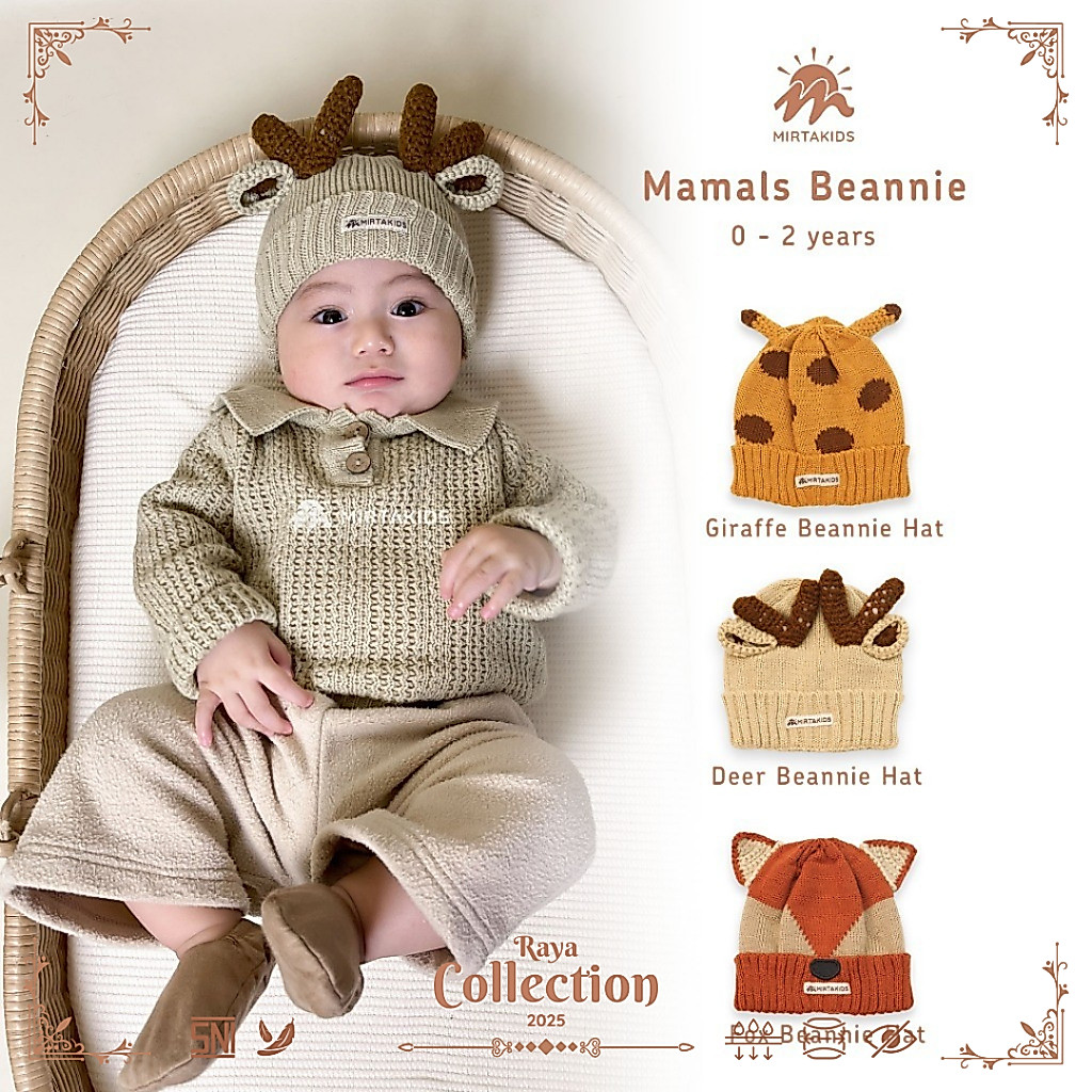 KATUN Mirtakids Mamals Beannie Hat (0-2 ปี) | หมวกบีนนี่ผ้าถักพรีเมี่ยมสําหรับเด็กรุ่นสัตว์ | ผ้าฝ้า