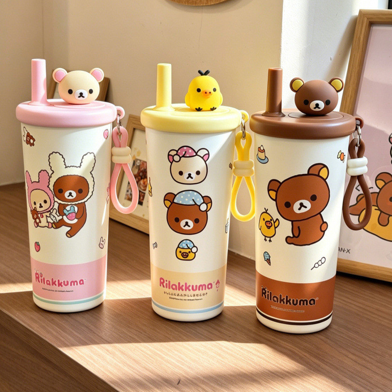 การ์ตูนมูลค่าสูง Rilakkuma คู่ดื่มฟางถ้วย 316 สแตนเลสกระติกน้ําร้อนถ้วยน้ําชาแยกน้ําถ้วยกาแฟ