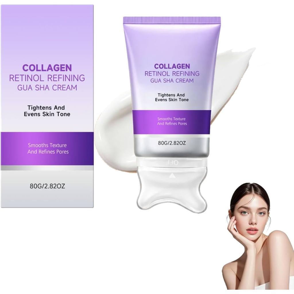 FaceWithGuaSha,2-In-1GuashaNeckMoisturizerWithRollerApplior,CollagenRetinolGuaShaforSaggyforNeckFirm