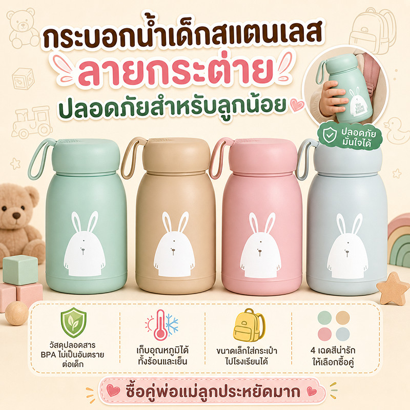 กระบอกเก็บความร้อนเด็ก สีพาสเทลหลายสี เหมาะพกไปเที่ยวครอบครัว