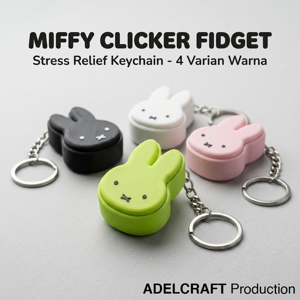 GANTUNGAN Pusaku - Miffy Clicker Fidget Rabbit Keychain Mechanical Keyboard 3D ASMR PETG