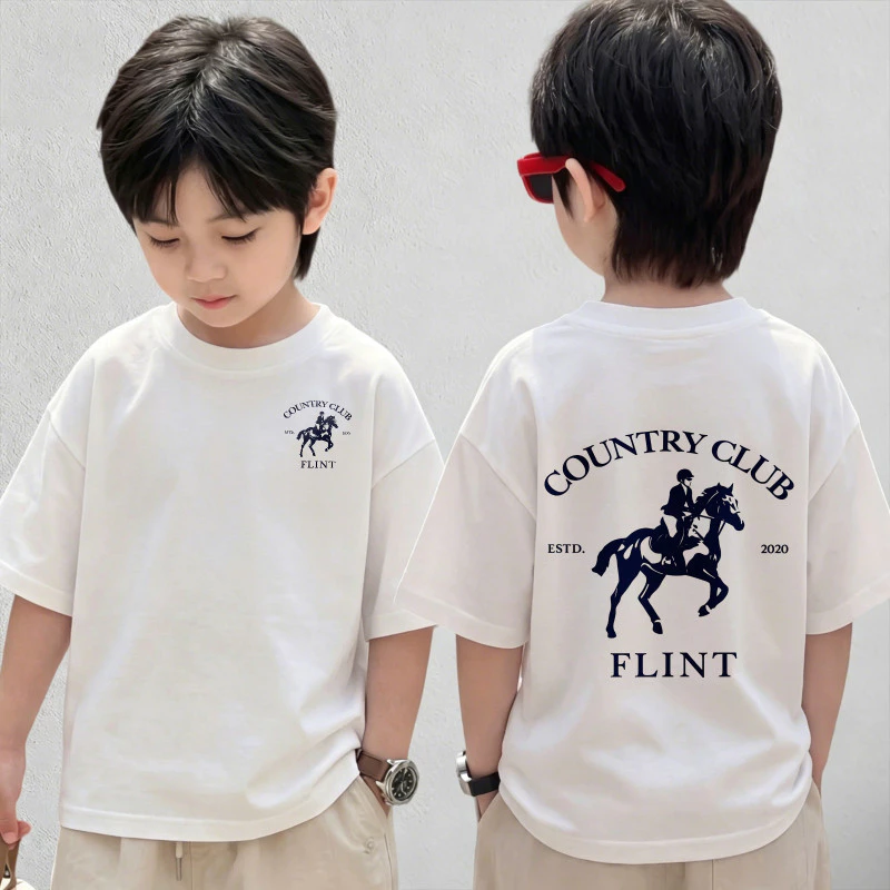 เสื้อยืดเด็ก ผ้าฝ้าย 100% เสื้อเด็กผู้ชาย แฟชั่น กีฬาขี่ม้า เสื้อยืดพิมพ์ลาย ไซส์ 90-150【จัดส่งตลอด 24 ชั่วโมง🚀】COD