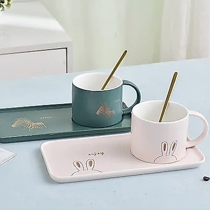 BAIFA ชุดถ้วยกาแฟเซรามิค พร้อมถาดรอง สไตล์ยุโรป 1เซต ได้ 3ชิ้น มี2สี ให้เลือก