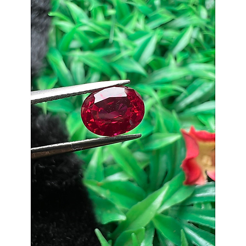 Thai step cut Ruby lab created oval shape 1 pieces สีแดง รูบี้ พลอย ขนาด 9x7 มิลลิเมตร ( MM) ( 1 PCS เม็ด
