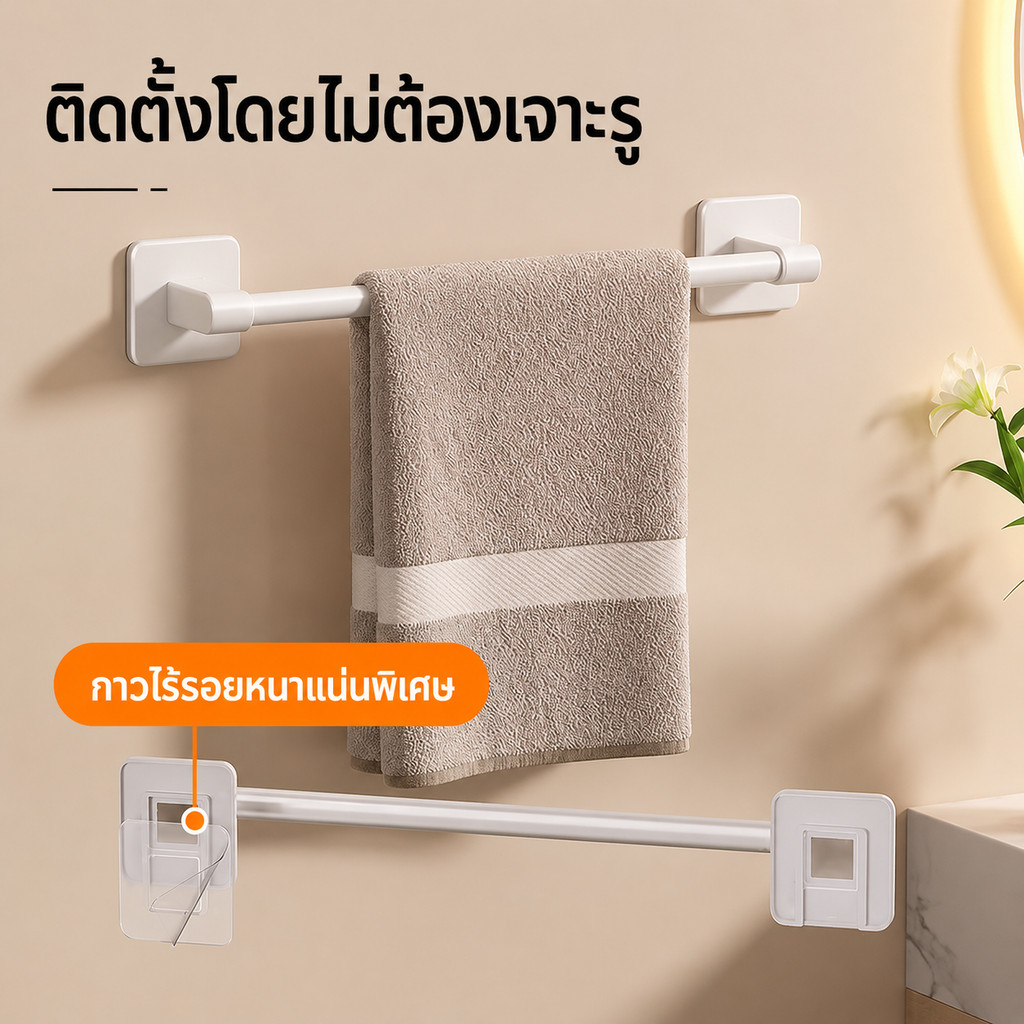 ราวแขวนผ้าขนหนู+รองเท้าแตะ ติดผนัง ไม่ต้องเจาะรู 2 in 1 รูปที่ 2