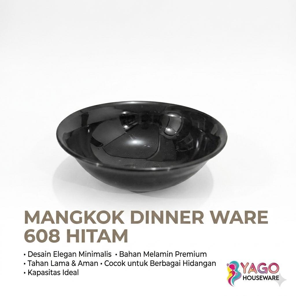 Dinner Ware ชามเมลามีนสีดําธรรมดา DW 608 ชามก๋วยเตี๋ยวลูกชิ้น 19 ซม.