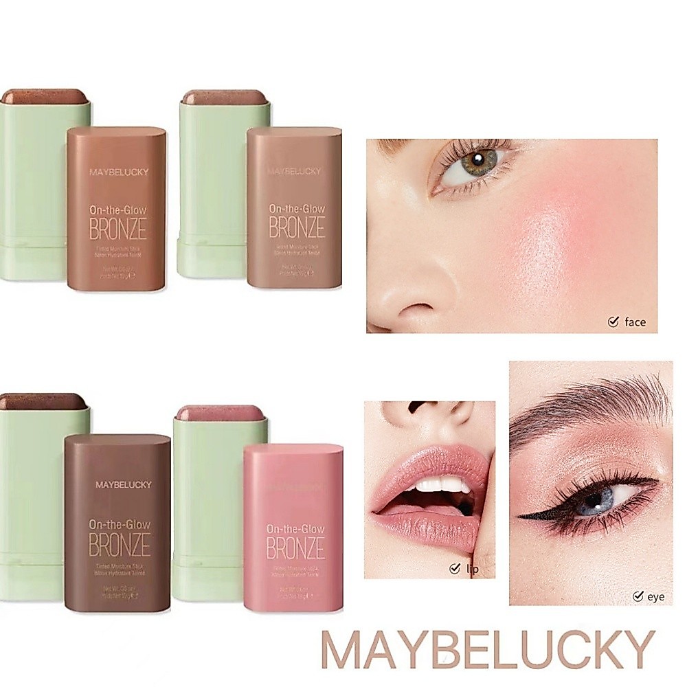 【การจัดส่งภายในประเทศ】4PCS MAYBELUCKY บลัชออนแท่งอเนกประสงค์มัลติฟังก์ชั่น ยาวนาน สีสันสวยงาม ติดทนนาน สีดำง่าย ดำ
