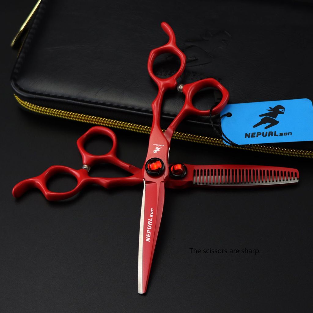 กรรไกร 20 ซม.สีแดง FSG-02 Water Valley สไตล์ Godwalker Hairdressing กรรไกรตัดผมกรรไกรแบน Bangs Sci