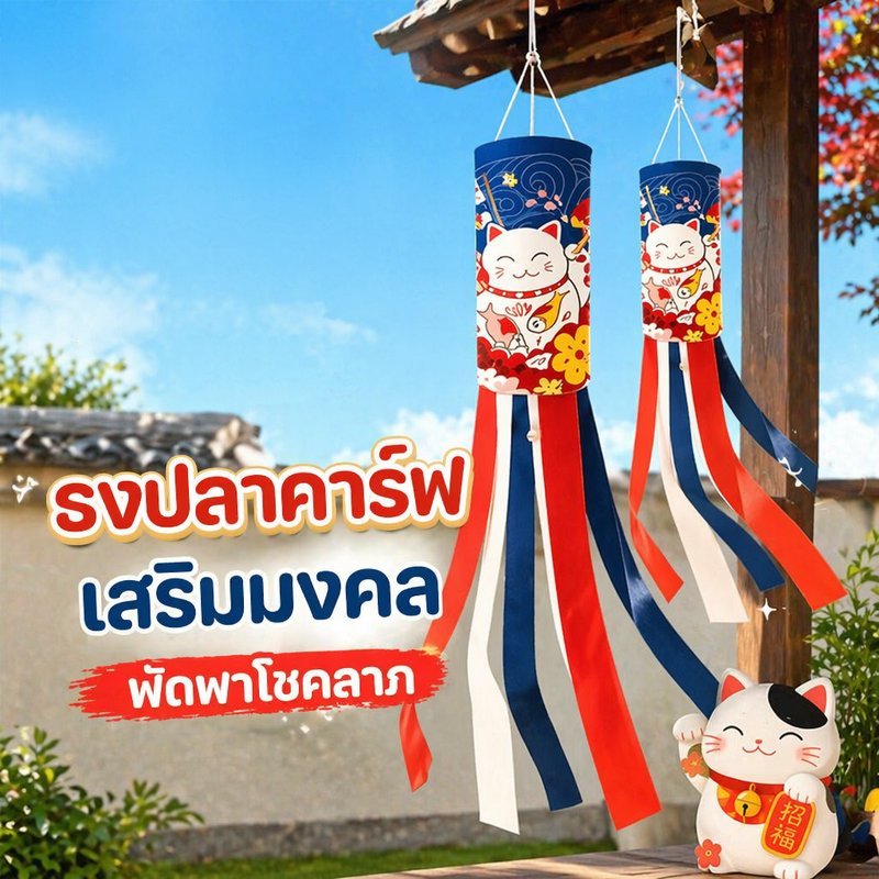 ธงปลาคาร์พ แต่งสวน สไตล์ญี่ปุ่น กันน้ำ แขวนตกแต่งกลางแจ้ง ธงลม ผ้าโพลีเอสเตอร์ ยาว 100