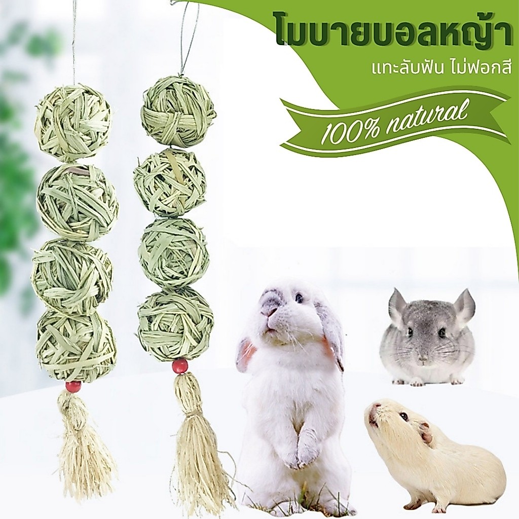 🌟โมบายบอลหญ้า🌟ของเล่นแขวนกรง หญ้าแทะลับฟัน ของเล่นกระต่าย ลดการกัดแทะกรง ธรรมชาติ 100%  สำหรับสัตว์ฟันแทะทุกชนิด