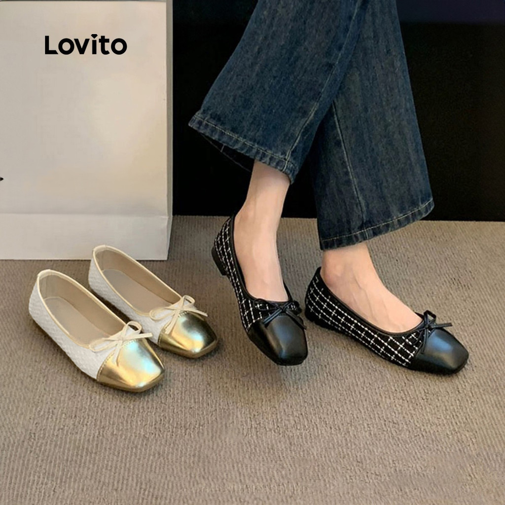 Lovito  รองเท้า Mary Janes สําหรับผู้หญิง ดีไซน์สีตัดกัน สวยหรู LFA106003