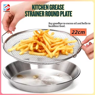 22cm Stainless Steel Basin with Oil Strainer Sieve Oil Frying Grease Tray Filter Tray Household