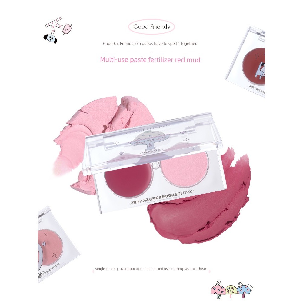 ไฮไลท์ บลัชลากลาส FLORTTE Multi-Purpose Cream Shrink Contouring Two-Color Blush