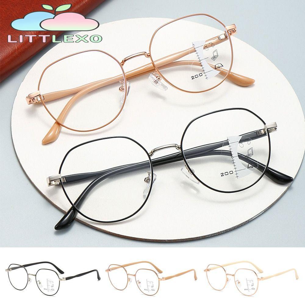 LITTLEX Anti-Blue Light แว่นตา, Eye Protection Multifocal Square แว่นตา, Vintage Metal Blue Blocking Progressive ใกล้ Far Hyperpia แว่นตาผู้ชายผู้หญิง