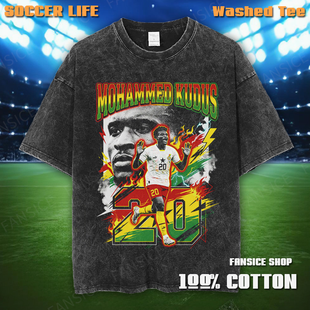 Mohammed Kudus Football Tee ‌โมฮัมเหม็ด คูดุส เสื้อฟุตบอล ผ้าฝ้าย 100% ระบายอากาศดี นุ่มสบาย วินเทจซ