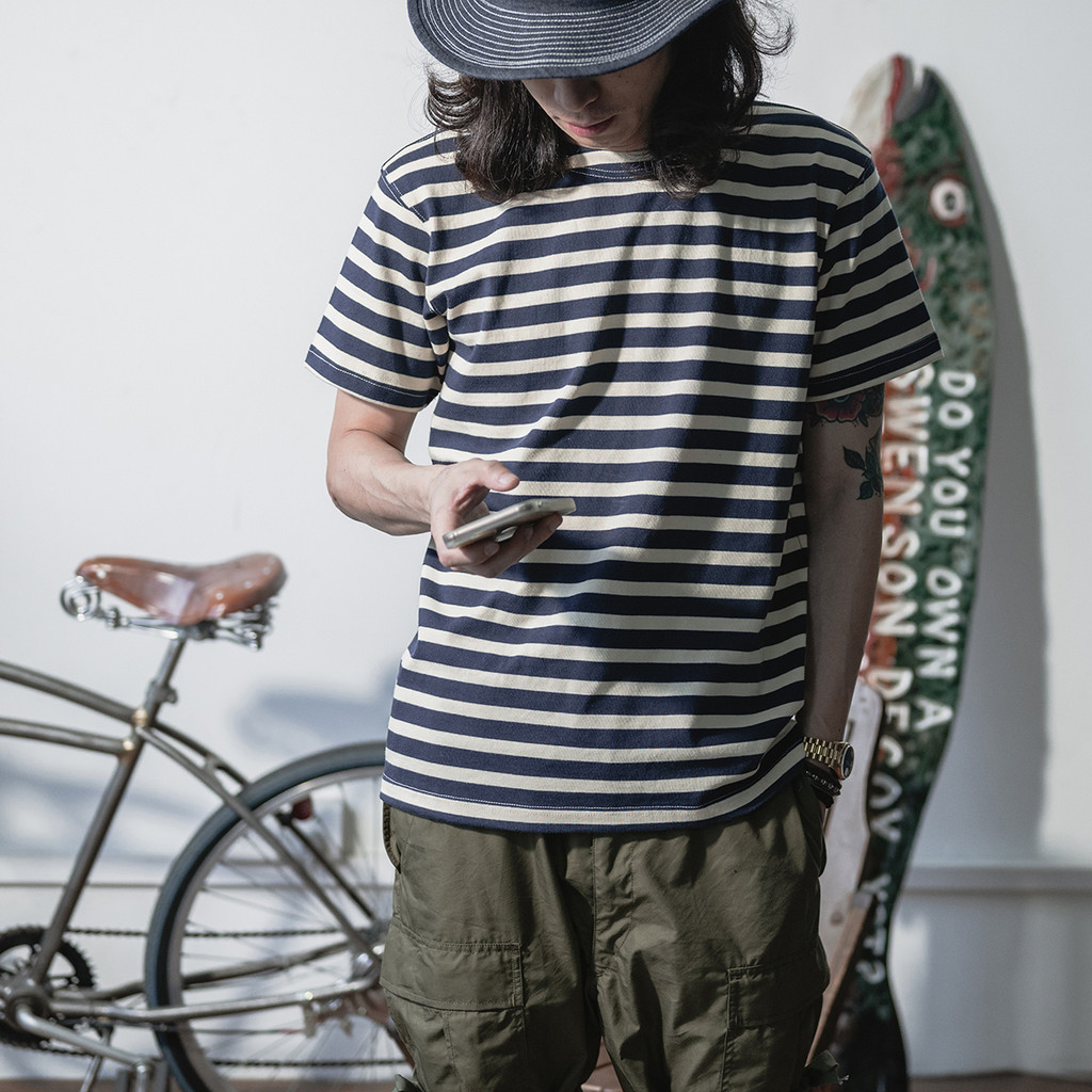 Bad Dog BRONSON Sailor BERTON แนวนอนลาย Sea Soul เสื้อ TEE ผู้ชาย Retro เรือคอแขนสั้นเสื้อยืด USN