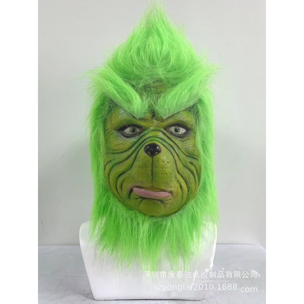 สินค้าใหม่ Christmas Despicable Green Hair Monster Latex Mask Christmas Monster Movie สินค้า Greench