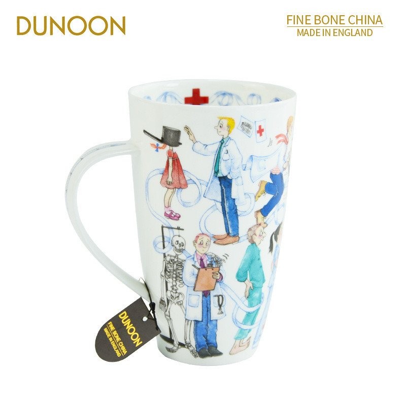 DUNOON Bone China Mug ความจุขนาดใหญ่นําเข้าถ้วยอาหารเช้าในครัวเรือนถ้วยหมอพยาบาลมือวาด Patter