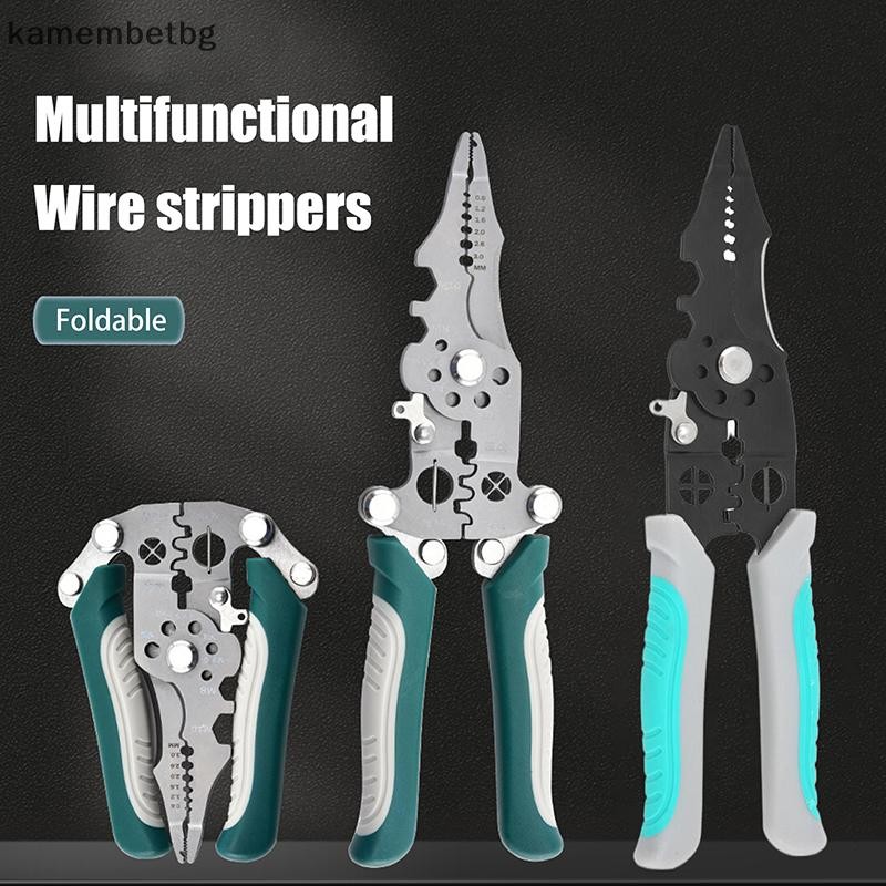 Kamembetbg 1 ชิ้นมัลติฟังก์ชั่พับลวด Stripper Crimper เครื่องตัดสายเคเบิลคีมช่างไฟฟ้าตัดสายไฟดึงปอกเครื่องมือ TH