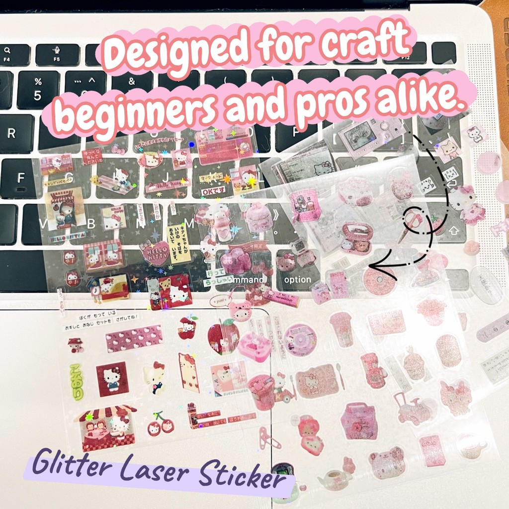 10 แผ่นโปร่งใส Glitter เลเซอร์สติกเกอร์ Kawaii Kitty กระพริบฟิล์มคู่มือไดอารี่สมุดภาพ Journal DIY วัสดุสติกเกอร์ตกแต่ง - รูปที่ 6