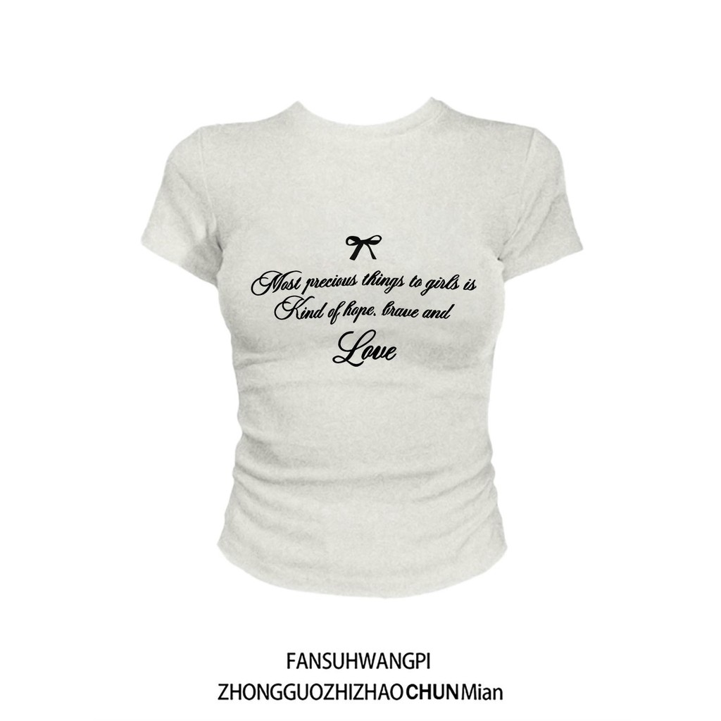เสื้อยืดแขนสั้นทรงตรงสไตล์อเมริกันสำหรับผู้หญิงในช่วงฤดูร้อนที่มีตัวอักษรเฉพาะตัวใหม่เข้ารูปสาวหวานสุดฮอต