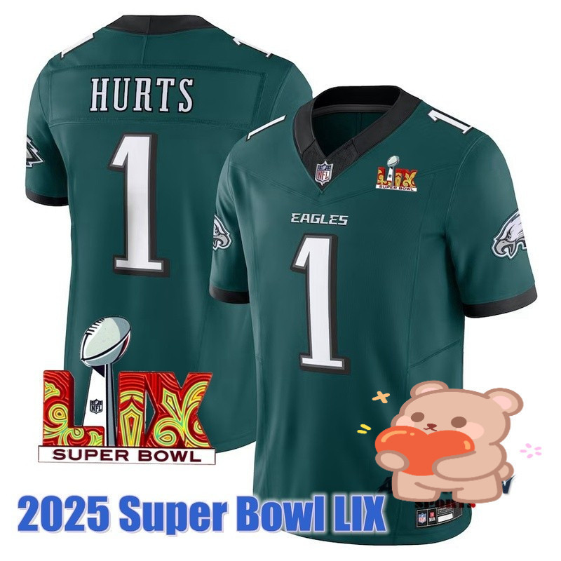 2025 Super Bowl LVX Mens NFL Philadelphia Eagles Jalen Hurts Midnight Green Limited American Footbal