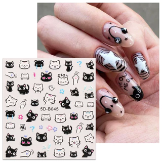 HAMA NAIL Nail Art สติกเกอร์ขายส่ง 3D นูนน่ารักการ์ตูนแมวภาษาฝรั่งเศสคําตกแต่งเล็บสติกเกอร์ Decals