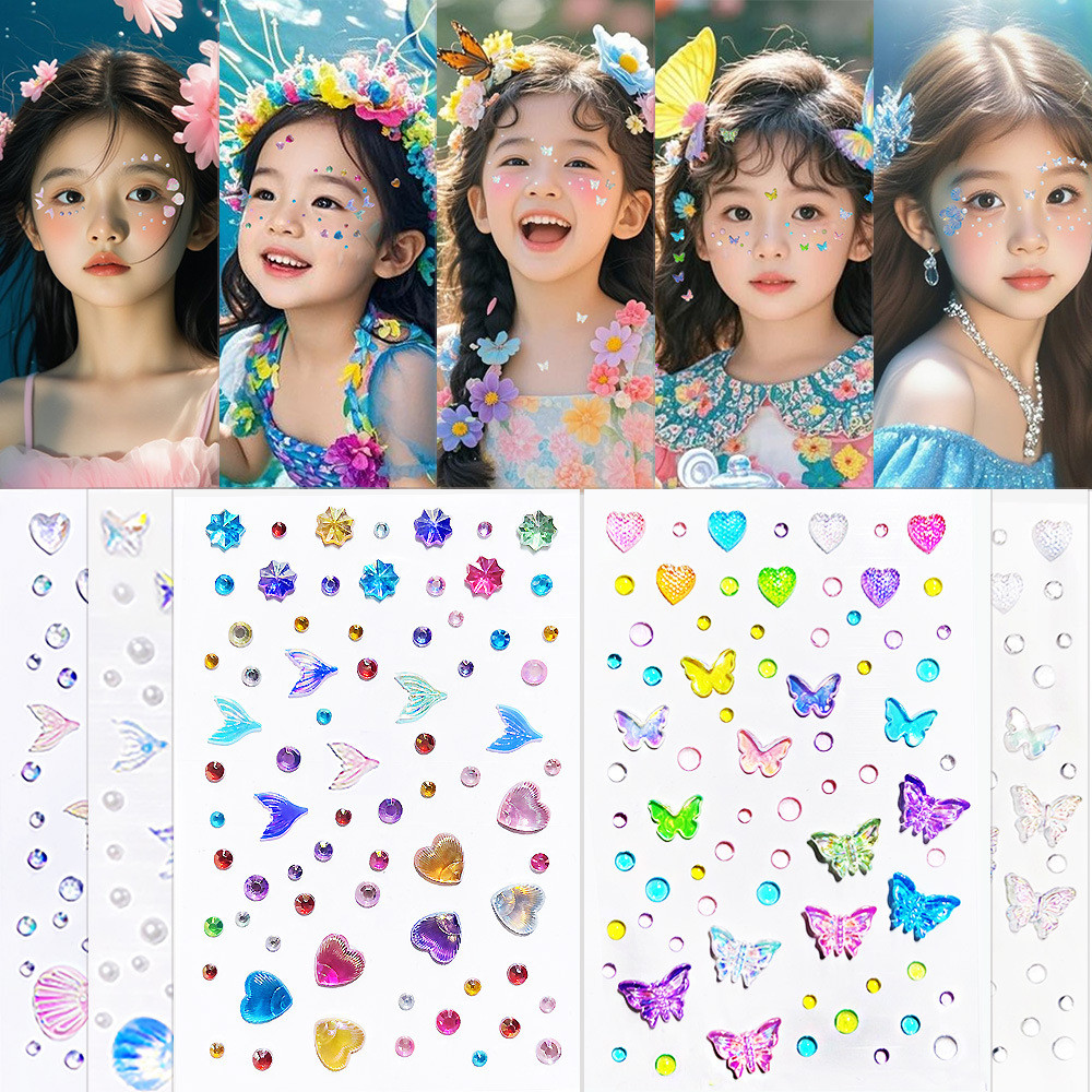 STARX Shiny 3D Holographic Aurora, Icy Clear Mermaid & Butterfly Gem Crystal Stickers - Face Decor f