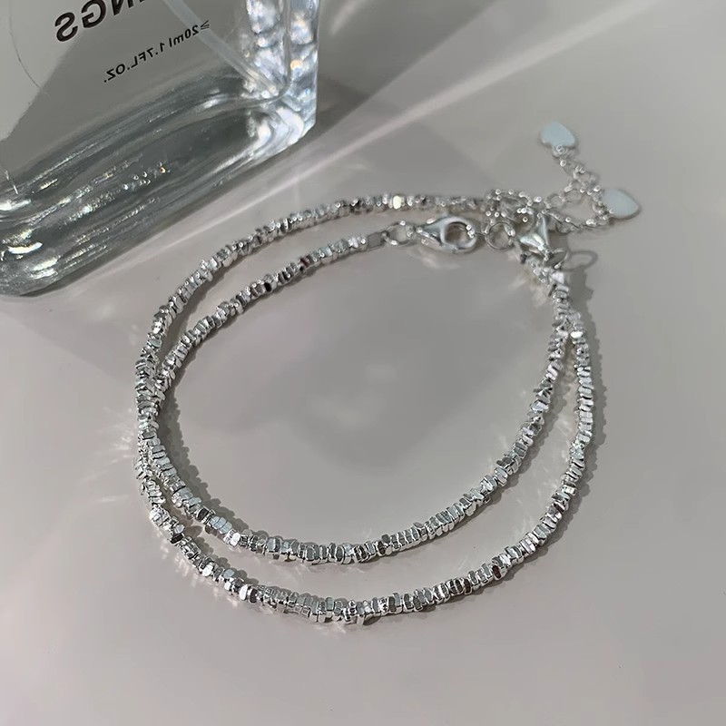 [MJ] 999 Sterling Silver Broken Silver Table Two Bracelets ins Korean Light Luxury Girlfriends Niche