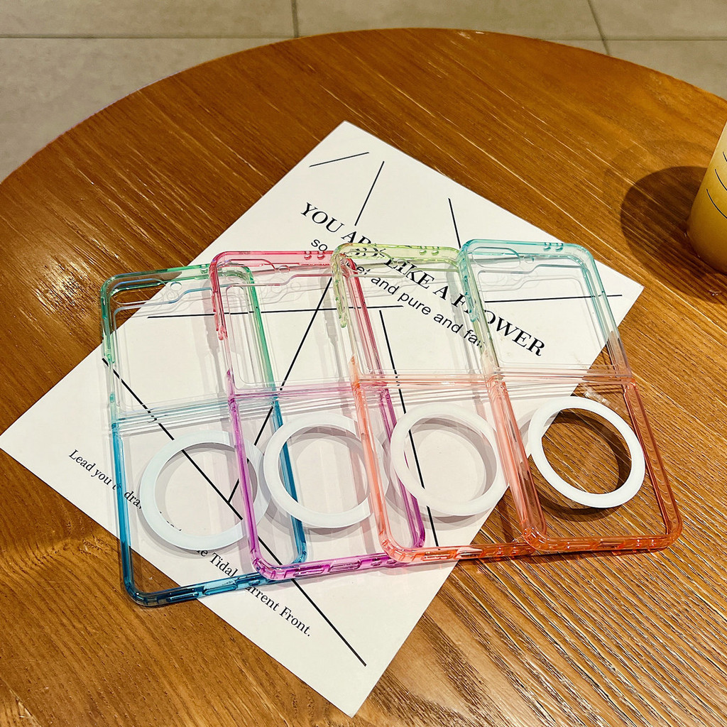 สีไล่ระดับสีโปร่งใสสําหรับเคสโทรศัพท์ samsung zflip7 พับบางเฉียบ galaxyZ flip6 อะคริลิคแม่เหล็ก zlip