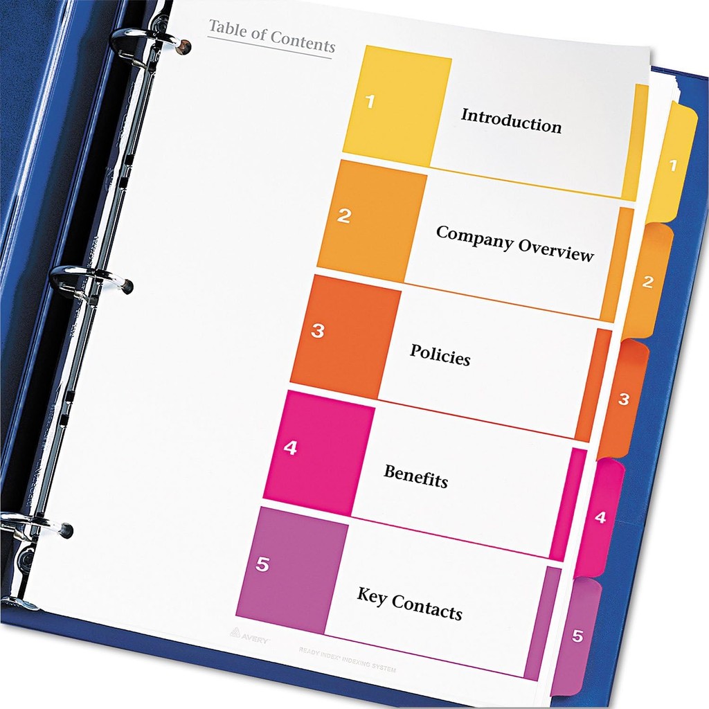 Avery 11187 Ready Index Dividers, Tabs 1-5, Letter Size, หลากสี, 6 ชุด/PK OP9K