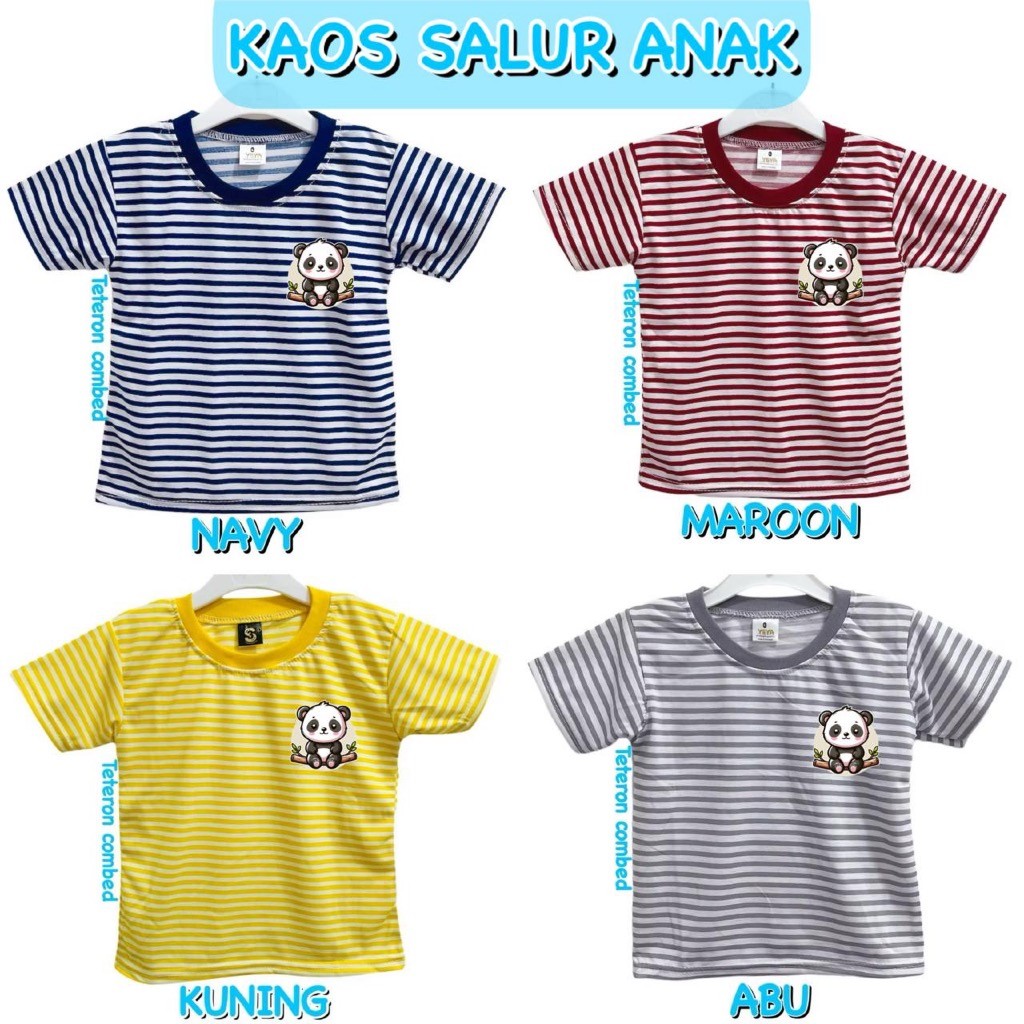 KATUN YEYA - CHILDRENS STRIPED TOP T-SHIRT DTF COTTON T-SHIRT L0G0 PANDA/ANIMAL