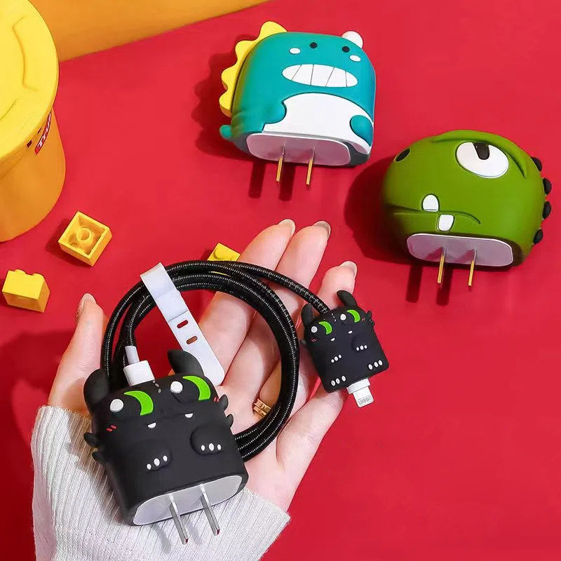 20W ชุดแต่งสายชาร์จลายการ์ตูน เคสหัวชาร์จ Charger Protector ฝาครอบสายเคเบิลแขนป้องกันสําหรับ iphone Charging 18w/20w