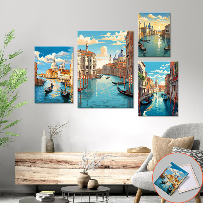 (พร้อมกรอบ) Venice ภูมิทัศน์ภาพจิตรกรรมฝาผนังโปสเตอร์ขนาดใหญ่ยุโรป Cityscape Wall Art สําหรับห้องนั่งเล่นสไตล์อเมริกันห้องนอน Entrance Decor