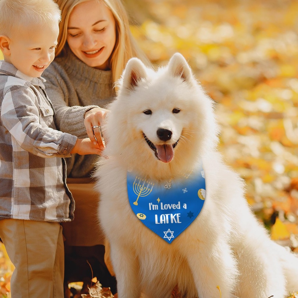1 ชิ้น Hankah Dog Bandanas, Blue Hanukah Reversible Dog Bandana, Cute Im Loved a Latke Dog Bandana, 