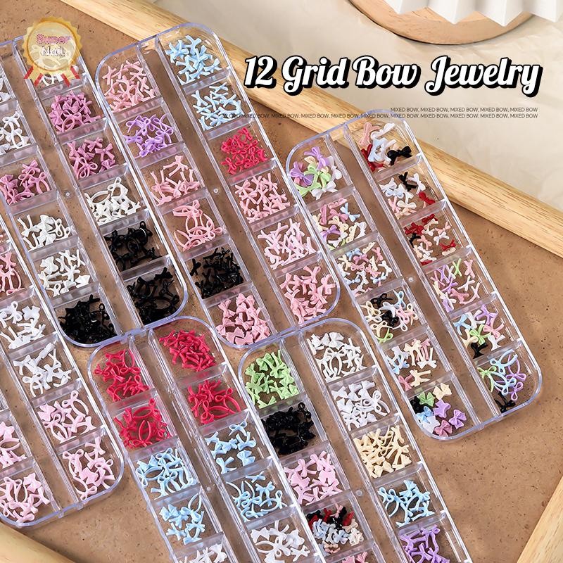SuperNail 12 ตารางหลายสี Bowknots เล็บ Charms น่ารักสาย Bows Ties เรซิ่นตกแต่งเล็บสําหรับ DIY ต่างหูเล็บ Suppli Vary