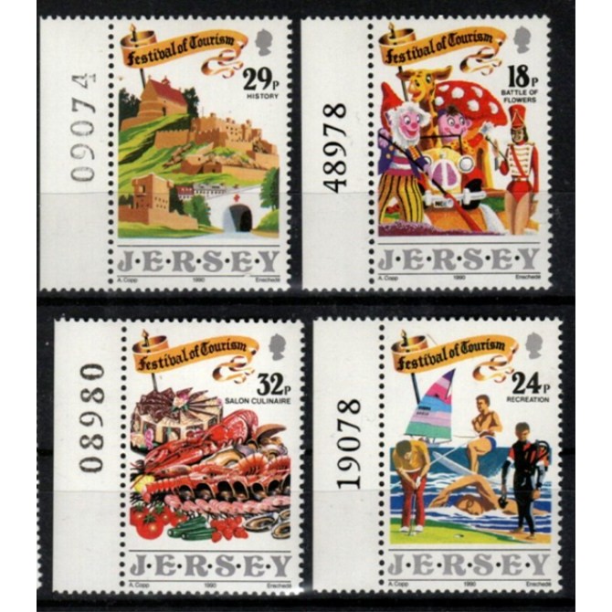 Travel Stamps/Seafood/ลูกกอล์ฟ/ว่ายน้ํา/โรงแสง ฯลฯ Jersey Island 1990 4 ข้อเสนอพิเศษเต็มรูปแบบ!