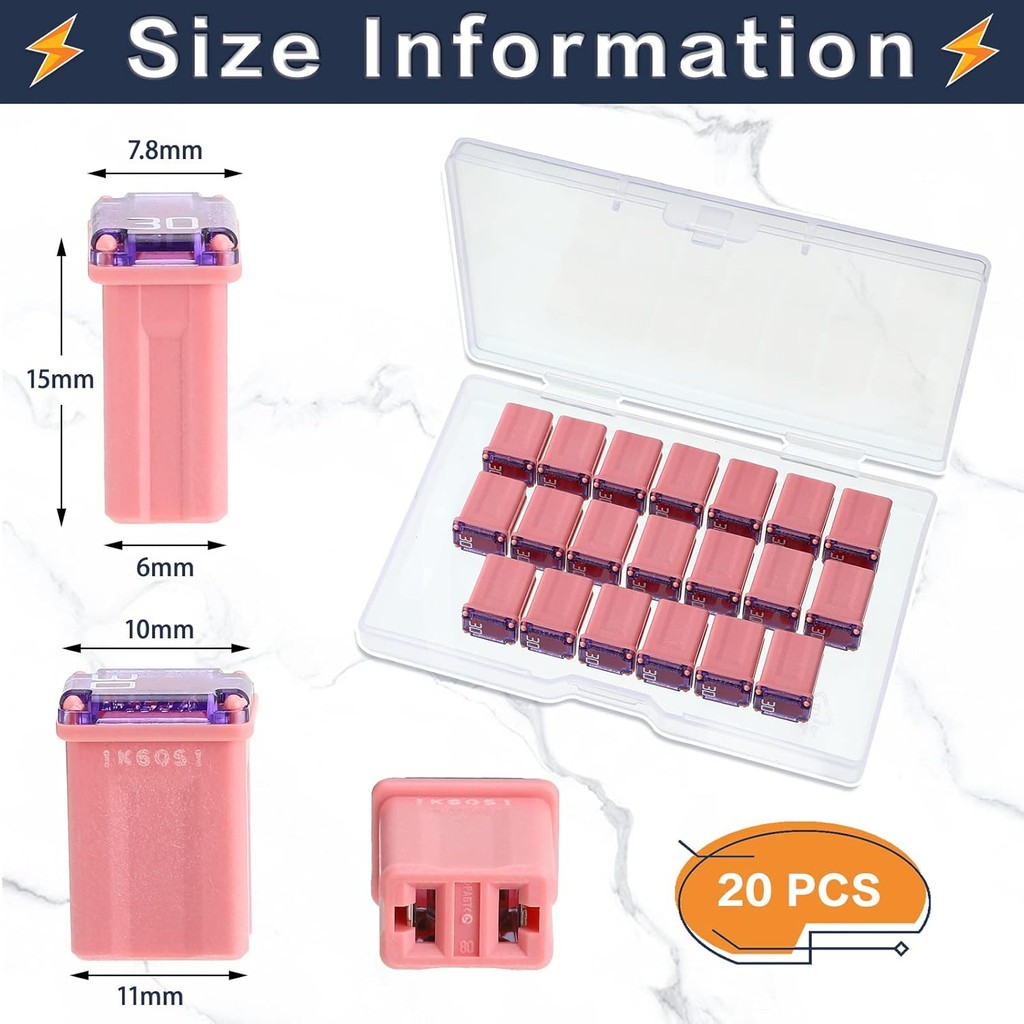 หมู 20 ชิ้น 608830 30 Amp Micro ตลับหมึกฟิวส์ Slow Blow FMM Mcase ประเภทฟิวส์ Micro หญิงฟิวส์ 1XXT