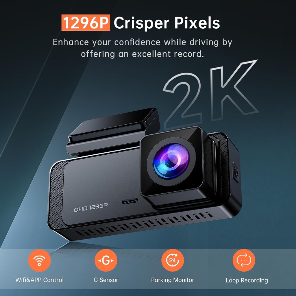 Dash Cam 1296P Front Dashcam, V300 WiFi Dash Camera สําหรับรถยนต์พร้อม App, Night Vision, Mini Hidde