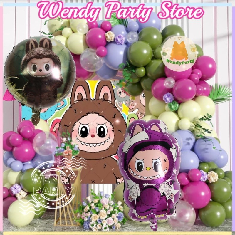 Monster Labubu Rose Green Latex บอลลูน Garland ชุดเหมาะสําหรับวันเกิดงานแต่งงานตกแต่ง