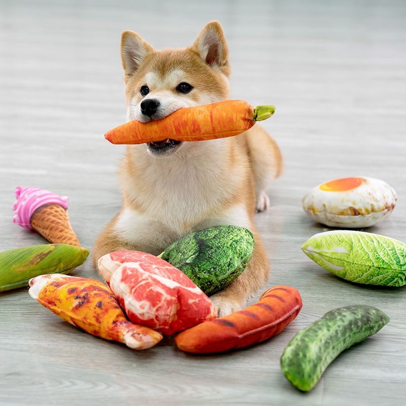 สัตว์เลี้ยงสุนัขแมวจําลองผักบาร์บีคิวของเล่นการฝึกอบรมสัตว์เลี้ยงเสียงของเล่นตุ๊กตาตุ๊กตาสุนัขฮัสกี้