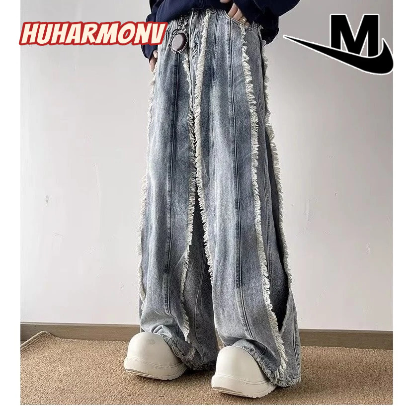 กางเกงยีนส์ขาบาน Ocshean สไตล์โค้ทเทร้นช์สำหรับผู้ชาย