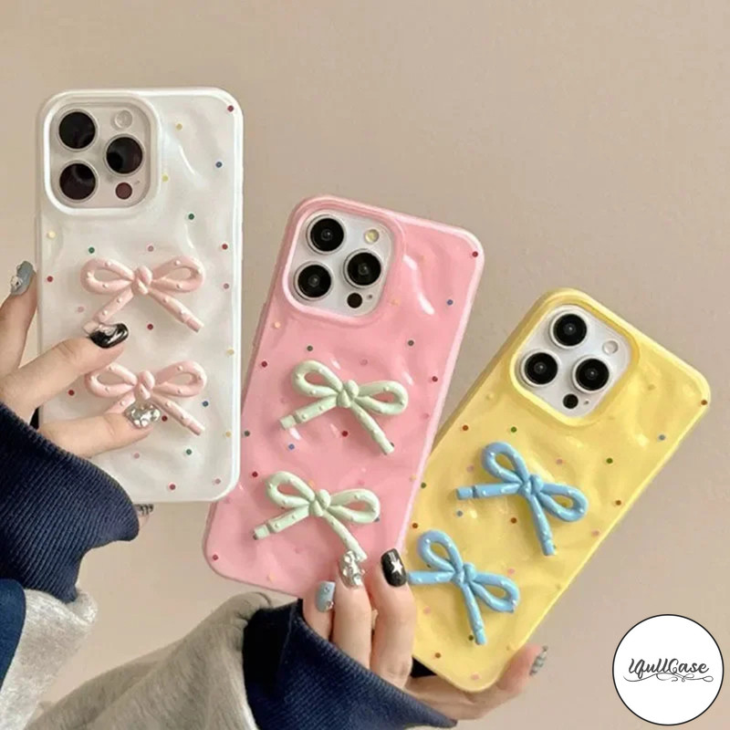 เคสไอโฟน 15 เหมาะสำหรับ IPhone 16 15 11 13 7 12  14 Pro Max XR XS X Max 7 Plus โบว์ลายจุดสีคลื่นน้ำระบาย - รูปที่ 4