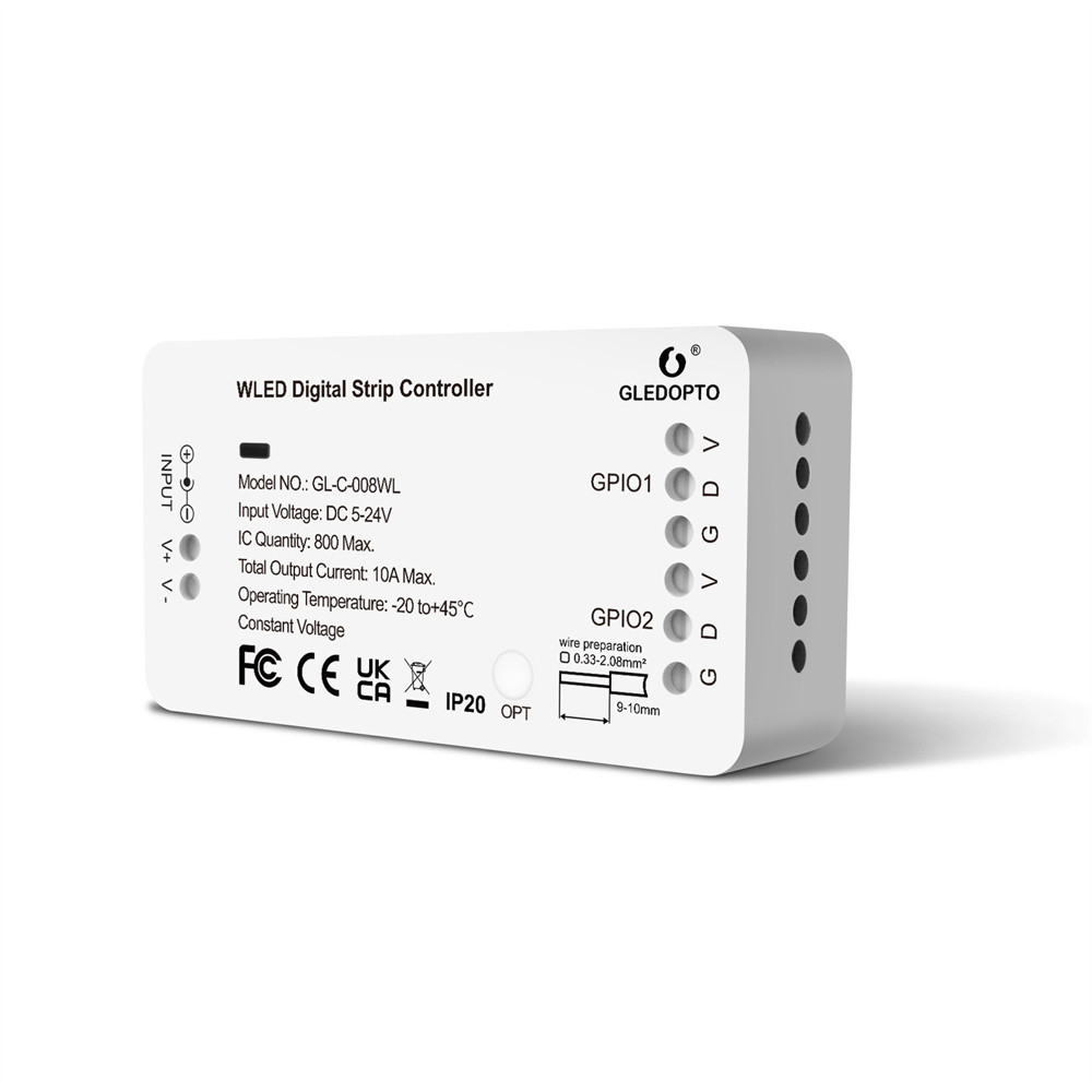 GLEDOPTO WLED Strip Light Controller 5-24V WS2812B WS2811 SK6812 TM1814 WS2813 WS2815 RGBIC LED Digi