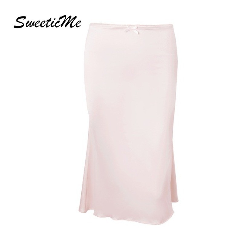 SweeticMe กระโปรงยาวลำลองสีชมพูกุหลาบสำหรับผู้หญิงปี 2025